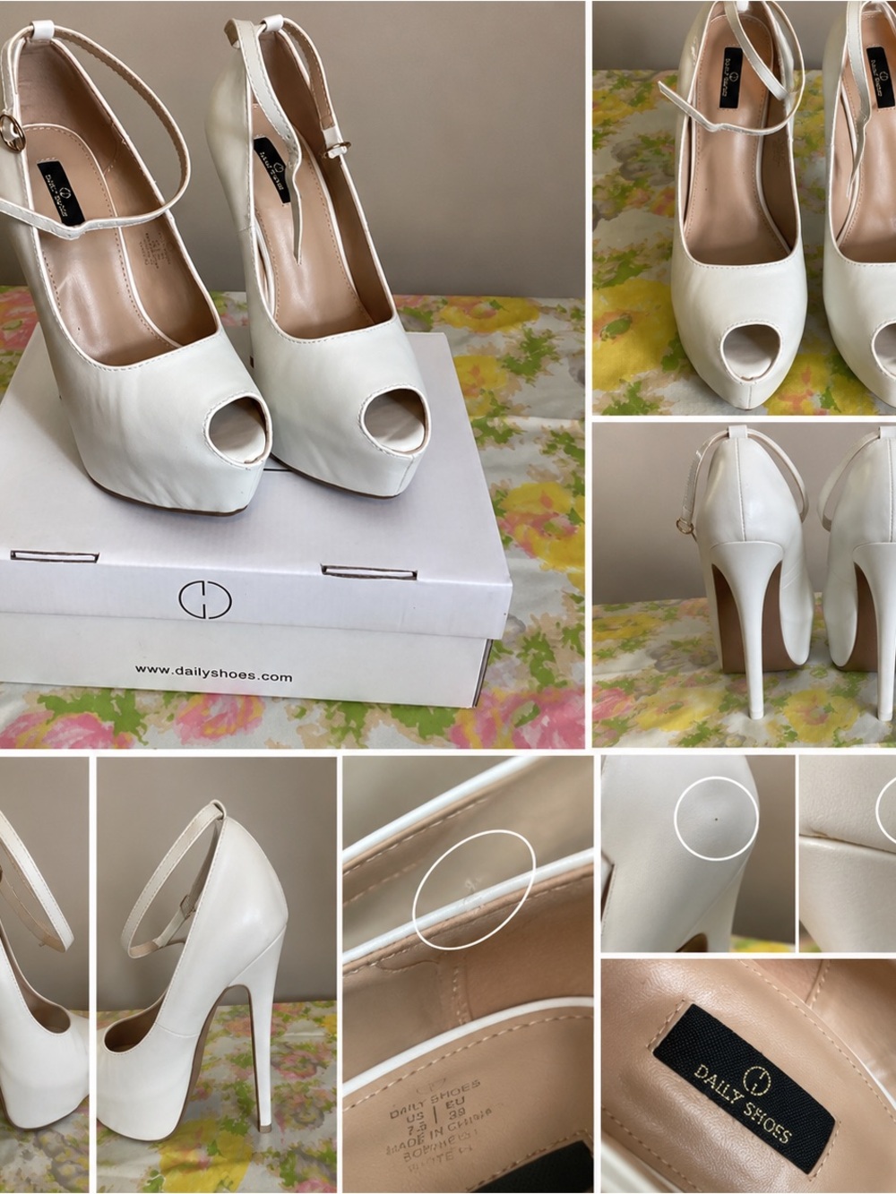 White Peep-Toe Platform Ankle-Strap Heels 7.5 NIB